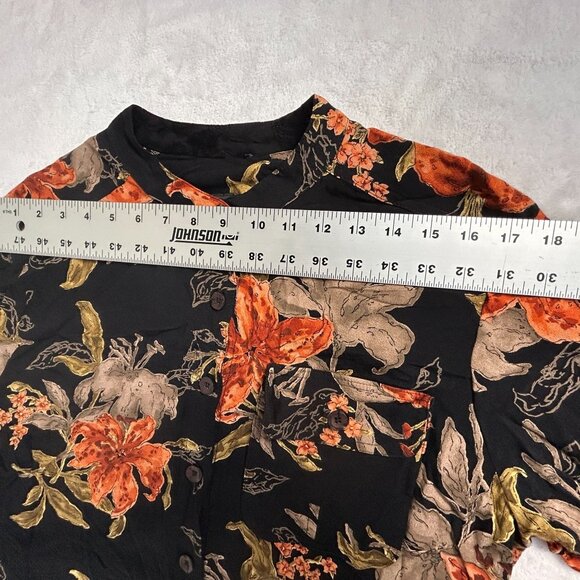 Carole Little Womens Floral Button-Up Blouse Size 14 Black Rayon Long Sleeve - Picture 7 of 9